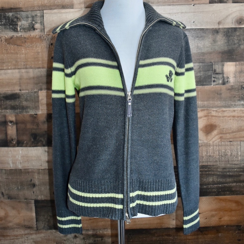 Lilu Grey And Lime Zipper Sweater